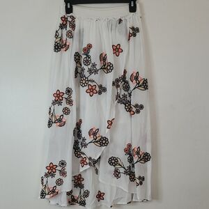 J.O.A Los Angeles Floral Embroidered Faux Wrap Midi Skirt Size Small High-Low